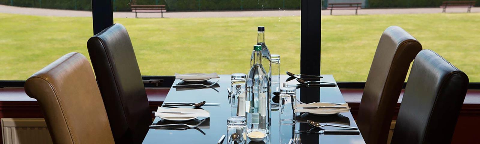 Table in the Seasons Restaurant at Southwell Racecourse.